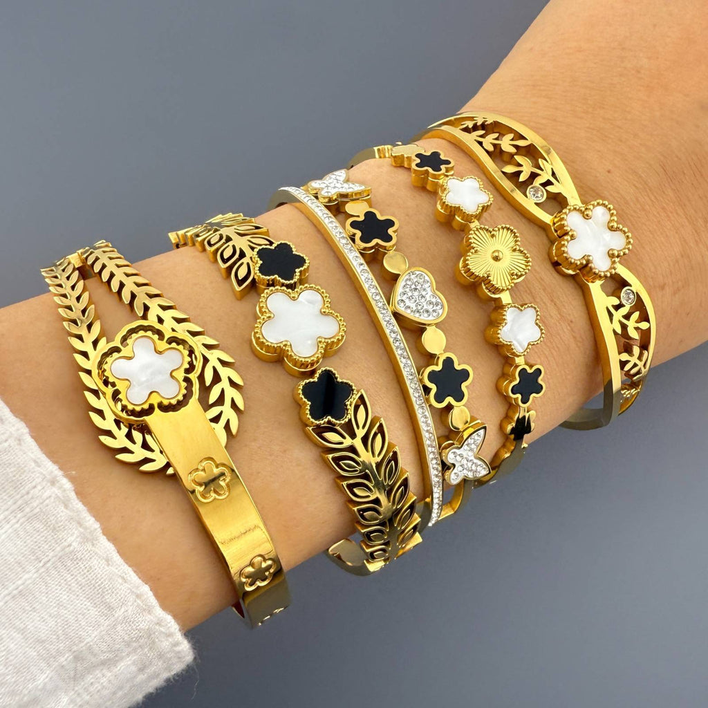 Midnight Clover Bracelet, 18K Gold Plated Steel