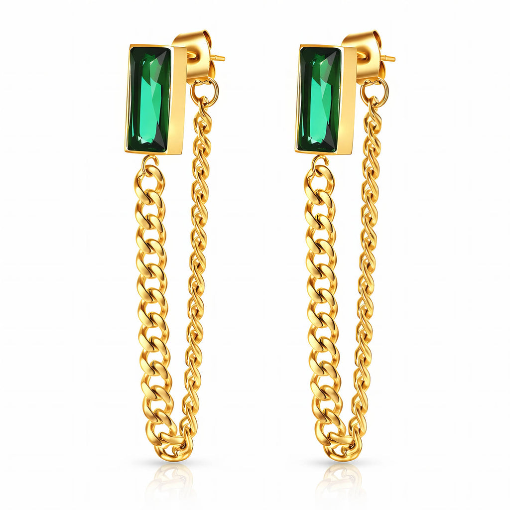 Emerald Luxe Drop Earrings, 18K Gold Plated Steel