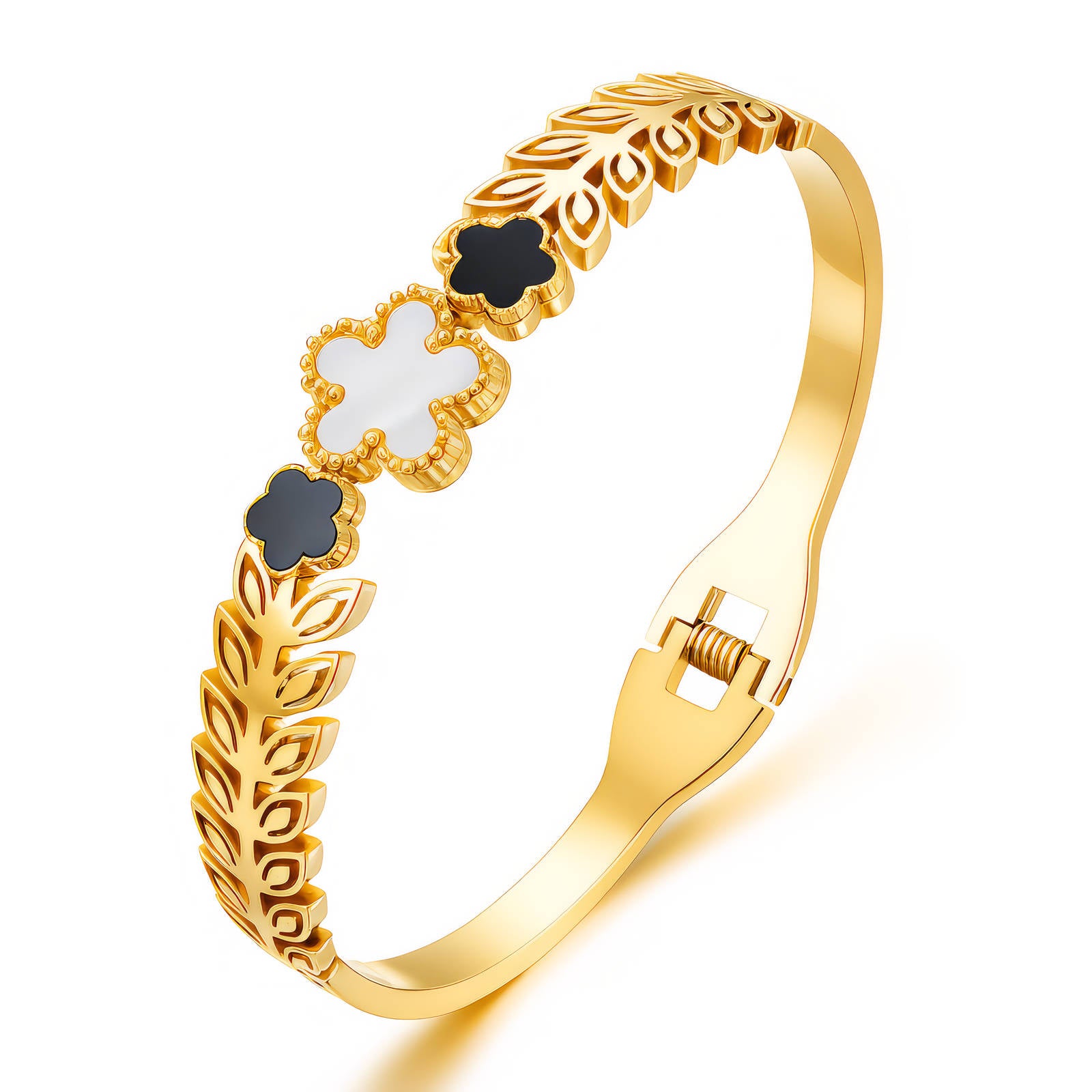 Midnight Clover Bracelet, 18K Gold Plated Steel